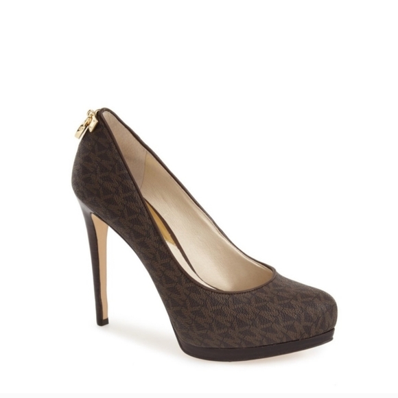 Michael Kors | Signature MK Monogrammed Brown Hamilton Platform Pumps | Size 8 - Picture 2 of 8